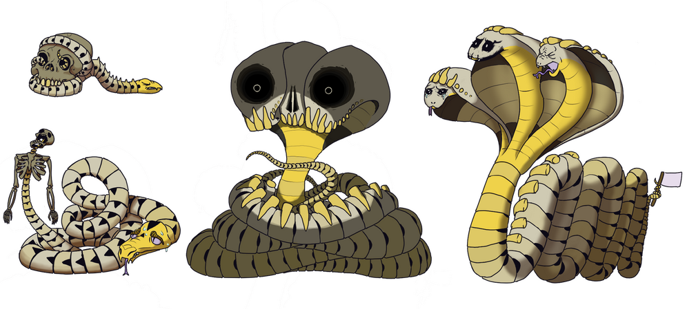 'Spineless' Serpents - "Avertabrae", "Rattledsnake", and "Hidedra" (Scary/Shy)